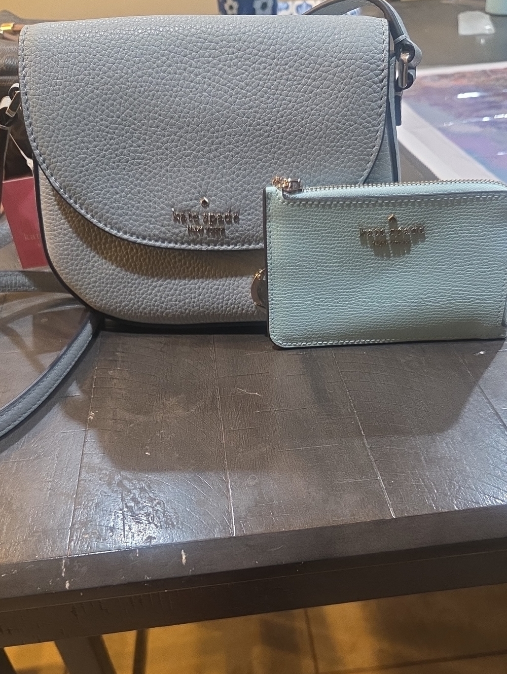 kate spade Light Blue Pebbled Leather Crossbody with Matching Zip Pouch